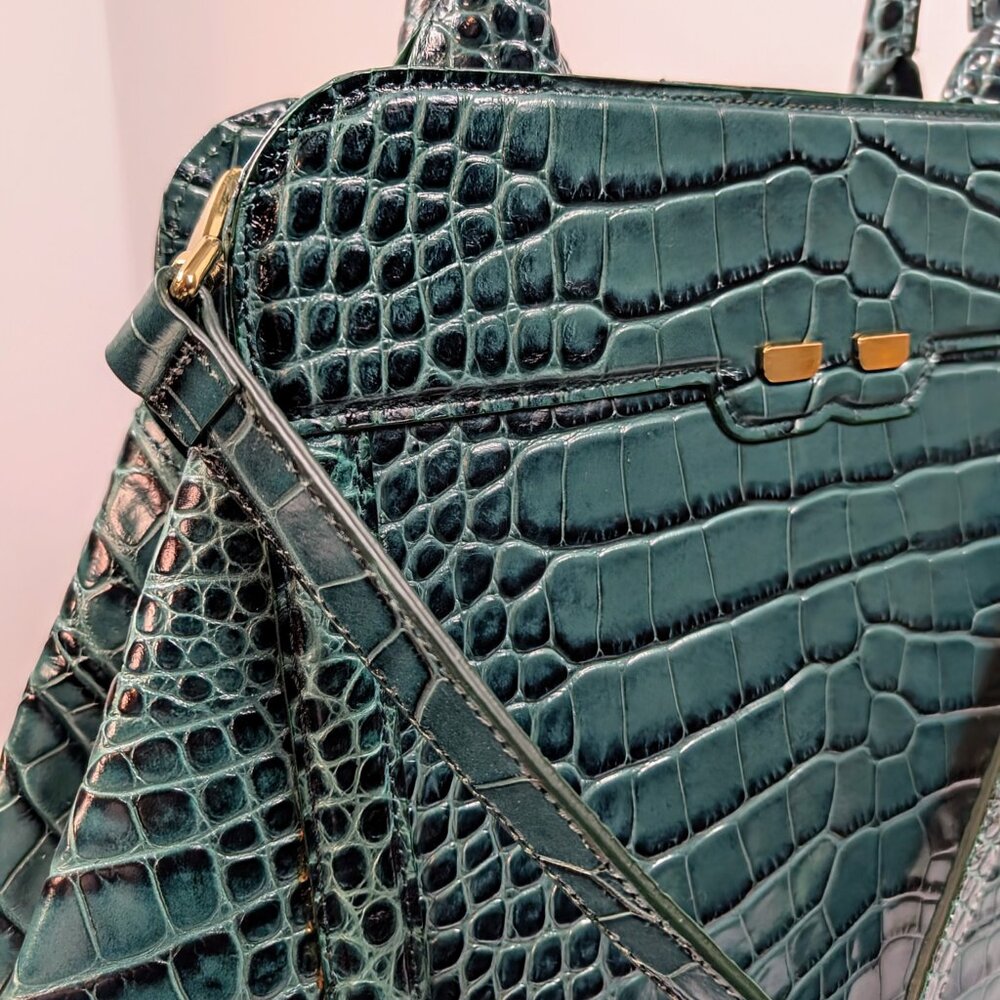 Bene Florence Large Top Handle Bag in Teal Emerald Green Alligator - Picture 2 of 11